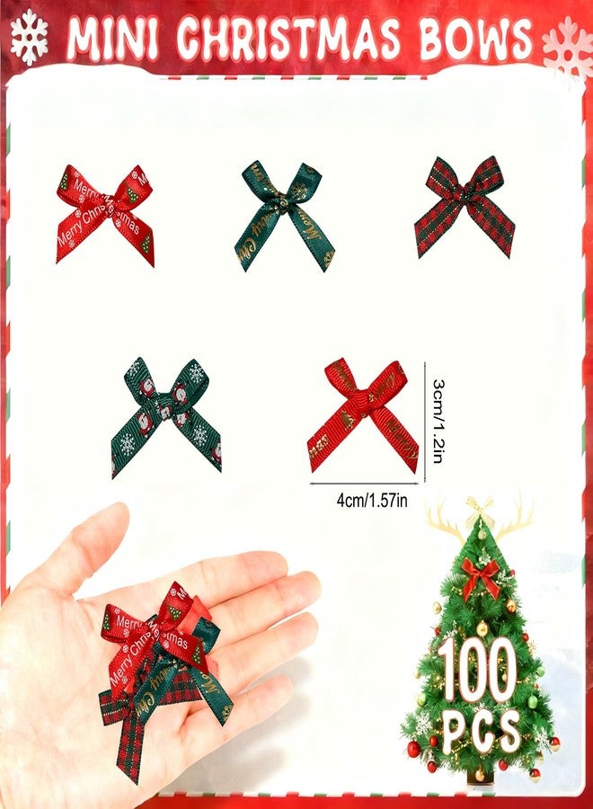Moonlik Christmas Mini Bows Bows for Crafts-100pcs Tiny Ribbon Bows for Gift Wrapping Tree Embellishments Wreath and Small Ornaments Decoration 5 Style (Green Red Plaid) - Image 3